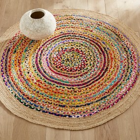 Vloerkleed in jute en recycled katoenø150 cm, Jaco