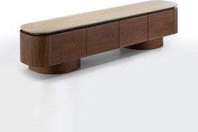 TV Meubel Walnoot Met Travertin - 200x40x55cm.