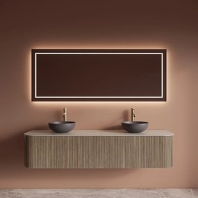 Gliss Design Alluro badmeubel ribbelfront met ronding links/rechts 180cm corn silk en wit marmer toppaneel