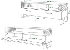 GOKEE RTV-145 Eiken Craft Goud/Zwart mat - MODERNE KAST VOOR ONDER DE TELEVISIE MET LAMELLEN