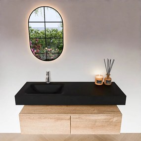 Zaro Alan badmeubel 130cm washed oak 2 lades met vrijhangende wastafel cloud links 1 kraangat urban