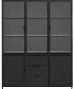 Goossens Buffetkast Metallo, 3 glasdeuren 2 dichte deuren 3 laden, blank eiken, 160 x 200 x 40 cm, urban industrieel