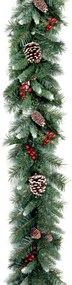 Famiflora Guirlande "Frosted Berry" - groen - L274 x diameter 25 cm - frosted look - met rode bessen & dennenappels