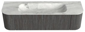 Mondiaz Kurve-dlux 160cm badmeubel ronding links/rechts shadow met 1 lade en 2 deuren en wastafel big medium midden zonder kraangat opalo