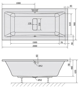 Polysan Marlene Slim ligbad 200x90x48cm wit