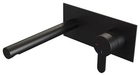 Brauer Black Edition Wastafelmengkraan inbouw - rechte uitloop links - hendel plat smal - afdekplaat - model D 1 - mat zwart 5-S-004-S4