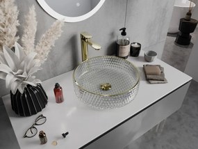 Mexen Aura glazen opbouwwastafel 39 x 39 cm, transparant/goud - 24013905