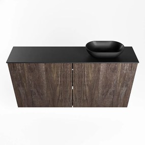 Mondiaz Fowy toiletmeubel 100cm dark brown met zwarte waskom rechts zonder kraangat