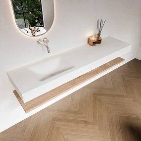 Zaro Alan badmeubel 180cm met planchet washed oak en vrijhangende wastafel cloud links zonder kraangat talc