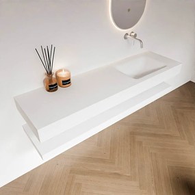 Zaro Alan badmeubel 160cm met planchet talc en vrijhangende wastafel cloud rechts zonder kraangat talc