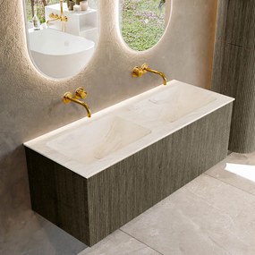 Mondiaz Kurve-dlux 120cm badmeubel shadow met 1 lade en wastafel leaf dubbel zonder kraangat ostra