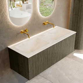 Mondiaz Kurve-dlux 120cm badmeubel shadow met 1 lade en wastafel leaf dubbel zonder kraangat ostra