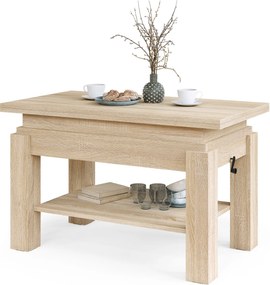 BRAVO sonoma eiken – uitschuifbare en in hoogte verstelbare salontafel, tafel met plank