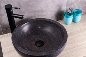 Saniclear natuursteen waskom set inclusief hoge kraan zwart