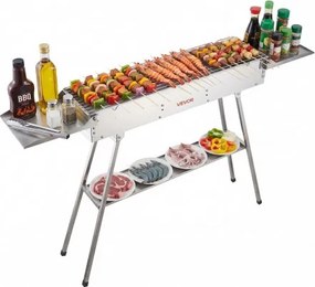 VEVOR Opvouwbare Houtskoolgrill 0,16 m², Draagbare Houtskoolgrill met Uitklapbaar Houtskoolplateau en Zijtafels, Geborsteld Roestvrijstalen Campinggrill voor Buitenactiviteiten zoals Kamperen, Tuinfeesten en Picknicks