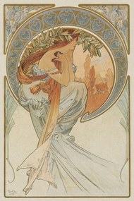 Kunstreproductie The Arts 4, Heavily Distressed (Beautiful Vintage Art Nouveau Lady) - Alfons / Alphonse Mucha