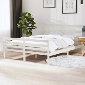 vidaXL Bedframe massief grenenhout wit 150x200 cm 5FT King Size