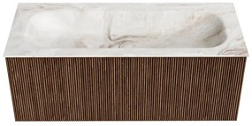 Mondiaz Kurve-dlux 110cm badmeubel walnut met 1 lade en wastafel big medium midden zonder kraangat frappe