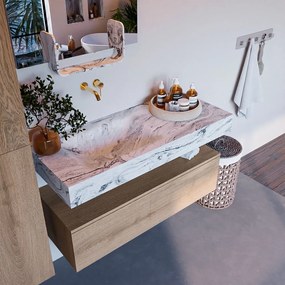 Mondiaz Alan DLux badmeubel 110cm washed oak 1 lade met wastafel glace links zonder kraangat