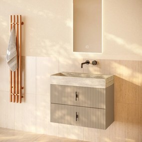 Muebles Murcia badmeubel ribbelfront 80cm macchiato met White Travertin wastafel zonder kraangat
