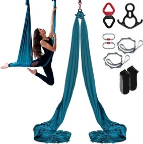 VEVOR Aerial Yoga Hangmatset 8 x 2,8 m, Groene Aerial Yoga Schommel Air Flying, Indoor Aerial Yoga Hangmat Schommel, Max. Draagvermogen 1000 kg, incl. Yogasokken & Stalen Karabijnhaak & Aluminium Draaibare