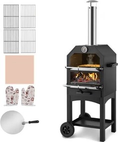VEVOR 30,48 cm houtgestookte pizzaoven, 2-laags houtgestookte pizzaoven, houtgestookte buitenoven met 2 verwijderbare wielen, maximale temperatuur 371 °C, houtgestookte pizzaoven voor grillen