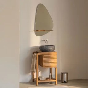 Bradley Teakhouten Badkamermeubelset Onregelmatige In Zwart Cement ↔︎40 Cm Fedro & Onregelmatig Met Houten Plank 55x85 Cm - Sklum