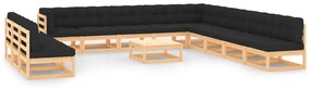 vidaXL 13-delige Loungeset met antracietkleurige kussens grenenhout