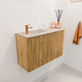 Mondiaz Joya DLux 70cm toiletmeubel ronding rechts oak met wastafel faye links 1 kraangat frappe