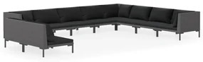 vidaXL 10-delige Loungeset met kussens poly rattan donkergrijs