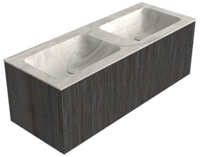 Mondiaz Kurve-dlux 120cm badmeubel shadow met 1 lade en wastafel leaf dubbel zonder kraangat ostra