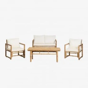 Tuinset Met 2-zitsbank, 2 Fauteuils En Salontafel 90x50 Cm Van Bamboe Livayna Bamboe - Sklum