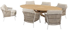 4 Seasons Outdoor Dalias low dining set met Prado teakhouten tafel met ovaal blad 240 x 115 cm SALE      houtkleur weerbestendig