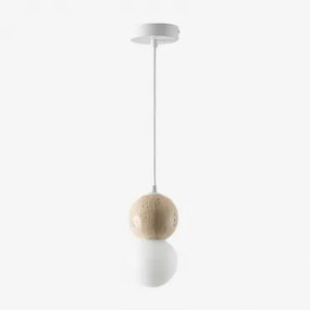 Davise Hanglamp Ø10 Cm In Travertin Met Glazen Bol Wit - Sklum