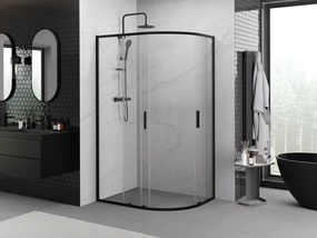 Mexen Exo-S Duo asymmetrische halfronde douchecabine schuifdeur 90 x 80 cm, transparant, zwart - 8132-090-080-70-00