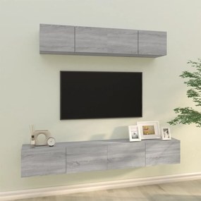 vidaXL 4-delige Tv-meubelset bewerkt hout grijs sonoma eikenkleurig