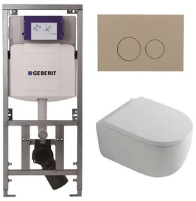 QeramiQ Dely Swirl Toiletset - 36.3x51.7cm - Geberit UP320 inbouwreservoir - met Burda frame - 35mm zitting - bedieningsplaat taupe - ronde knoppen - wit glans 0701131/SW1102378/SW1000767/SW1026256