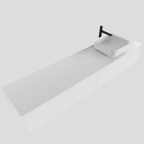 Zaro Lagom volledig naadloos solid surface onderkast met topblad 190cm mat wit met 2 lades Push tot open. Compleet met solid surface opzetkom met 1 kraangat(en)