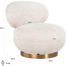 Richmond Interiors Jace Ronde Fauteuil Creme Met Goud Draaibaar
