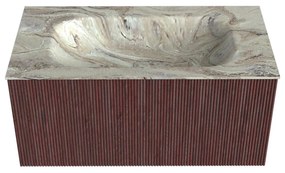 Mondiaz Kurve-dlux 90cm badmeubel ruby met 1 lade en wastafel big small midden zonder kraangat glace