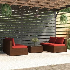 vidaXL 5-delige Loungeset met kussens poly rattan bruin