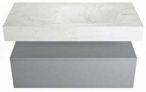 Mondiaz Alan DLux badmeubel 100cm plata 1 lade met wastafel opalo rechts 1 kraangat