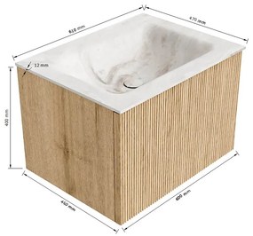 Mondiaz Kurve-dlux 60cm badmeubel oak met 1 lade en wastafel cloud midden zonder kraangat ostra