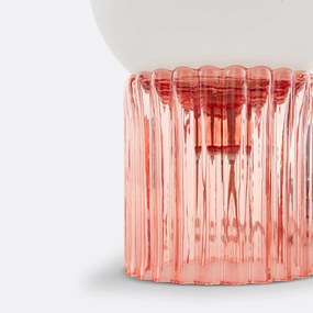 Tafellamp, gekleurd geribbeld glas en opaline