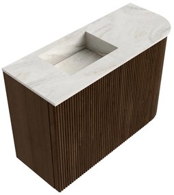 Mondiaz Joya DLux 60cm toiletmeubel ronding rechts walnut met wastafel faye links 1 kraangat ostra
