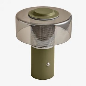 Draadloze Led Tafellamp In Glas En Staal Elfriede Groen – Intens Olijf - Sklum