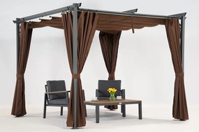 Bruine La Palma terraspergola 3x3m met Garden Point gordijnen