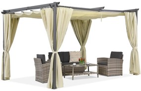 Antraciet terraspergola met gordijnen La Palma 3x4 Garden Point