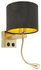 Moderne wandlamp messing met kap zwart velours - Brescia