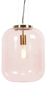 Art Deco hanglamp messing met roze glas - Bliss Art Deco E27 rond Binnenverlichting Lamp
